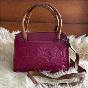 Patricia Nash Fuchsia and Tan Embossed Crossbody Bag